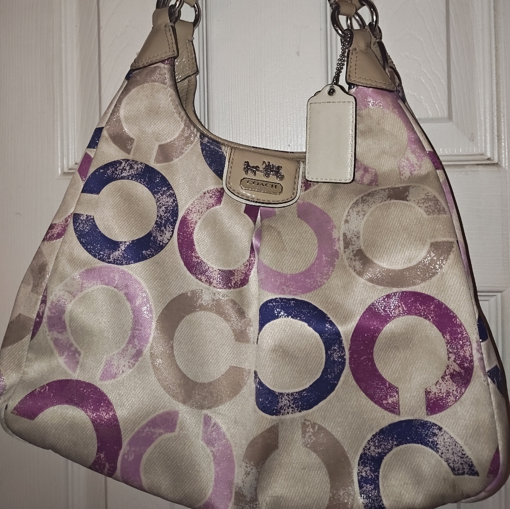Coach Madison Metallic OP Art Maggie Shoulder Hobo Bag Purse 22289 Distressed OP